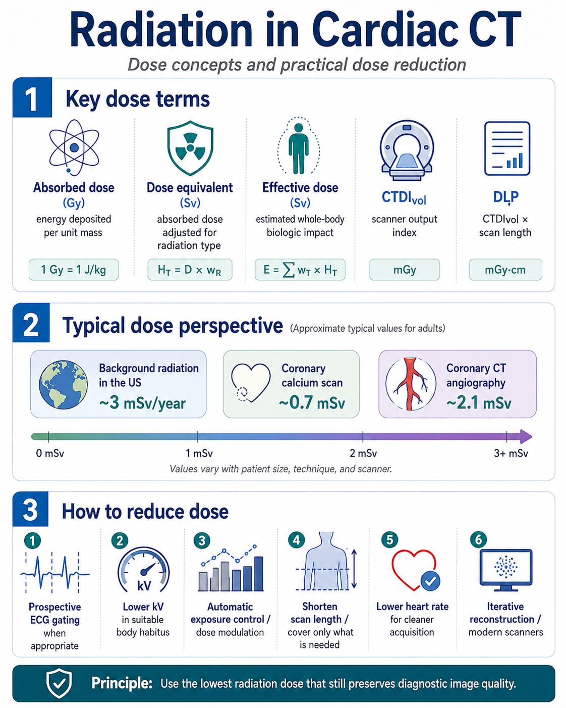 Radiation in cardiac CT — dose terms, typical dose perspective, and dose-reduction strategies